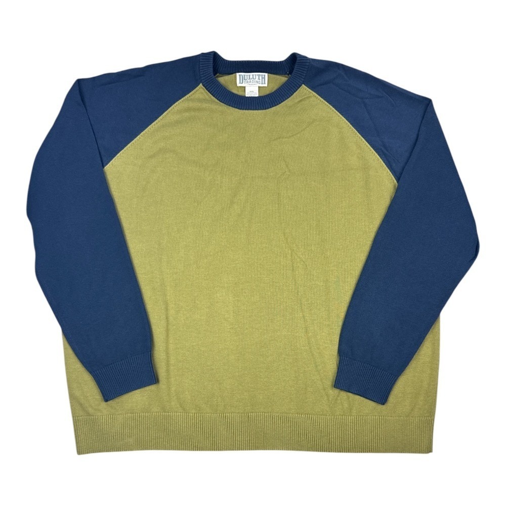 Duluth Trading Co Men's 3XL Sweater Colorblock Blue Green Crewneck Knit